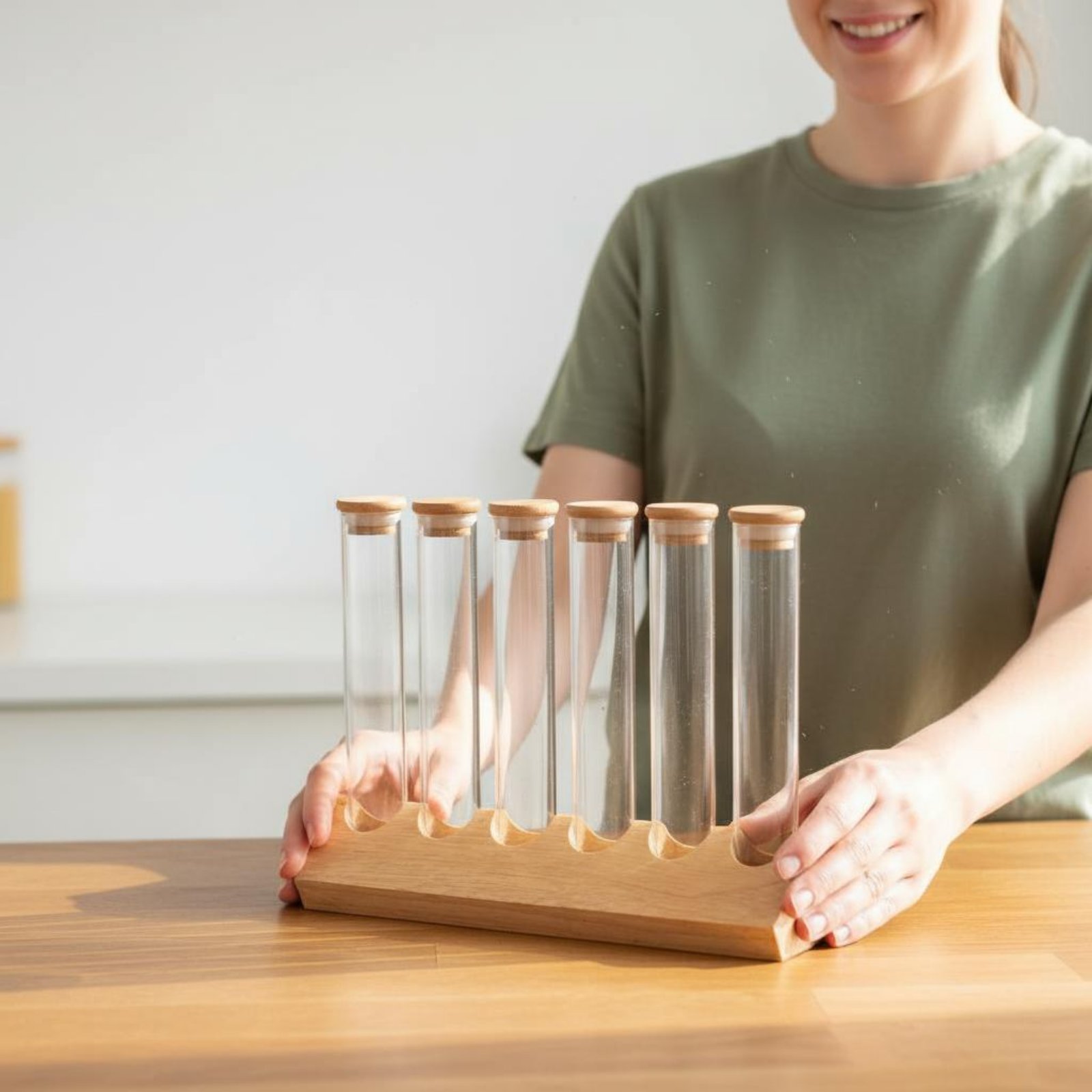 Display Stand Wood - Набор стеклянных емкостей с деревянной подставкой: